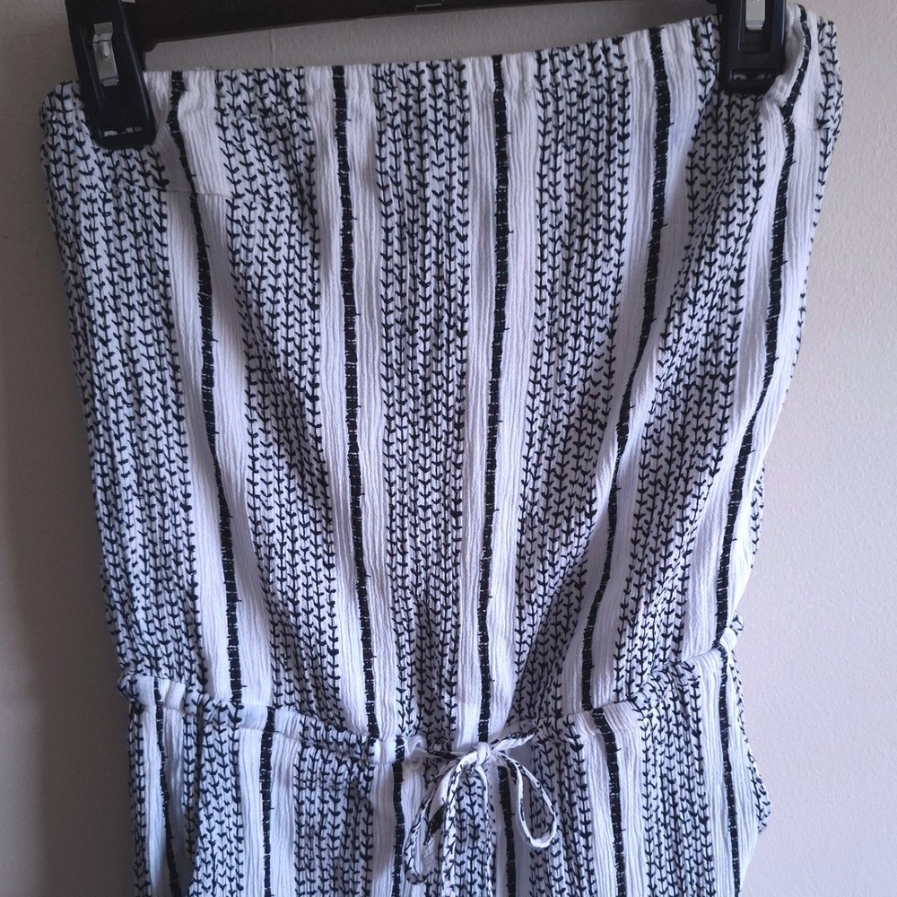 Boho Chic Streetwear Strapless Black Vines Striped Jumpsuit Pants Pink Lily Sz S
